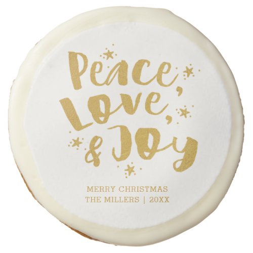 Rustic Gold Script Peace Love Joy Holiday Sugar Cookie