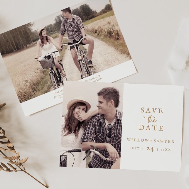 Rustic Gold Script Photo Save The Date (Creator Uploaded)