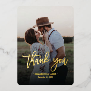 Rustic Gold Script Photo Thank You Wedding Foil Invitation