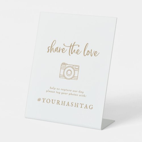 Rustic Gold Script Share The Love Wedding Hashtag Pedestal Sign