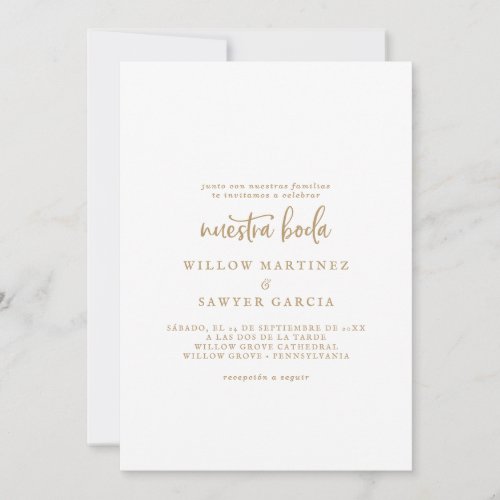 Rustic Gold Script Spanish Nuestra Boda Invitation