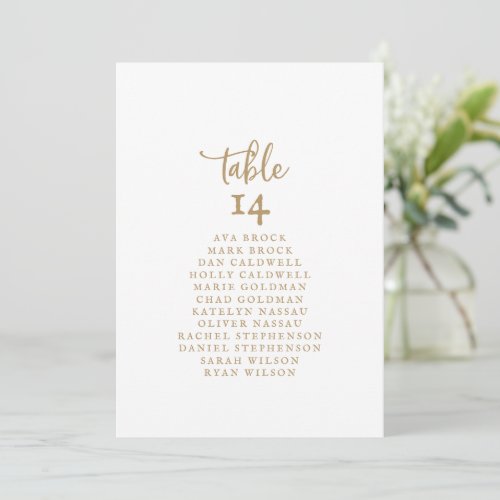 Rustic Gold Script Table Number Seating Chart Card