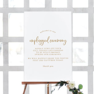 Rustic Gold Script Unplugged Ceremony Sign