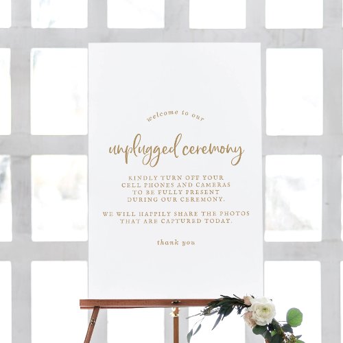 Rustic Gold Script Unplugged Ceremony Sign