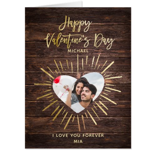 Rustic Gold Script Valentines Day Photo Jumbo Card