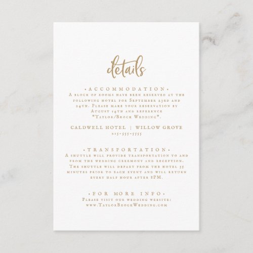 Rustic Gold Script Wedding Details Enclosure Card