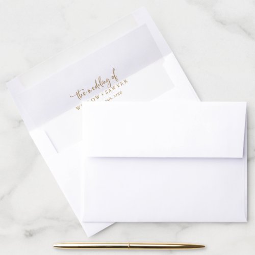 Rustic Gold Script Wedding Envelope Liner
