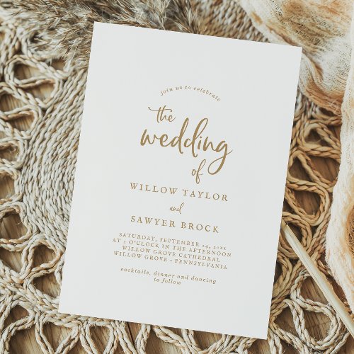 Rustic Gold Script Wedding Invitation