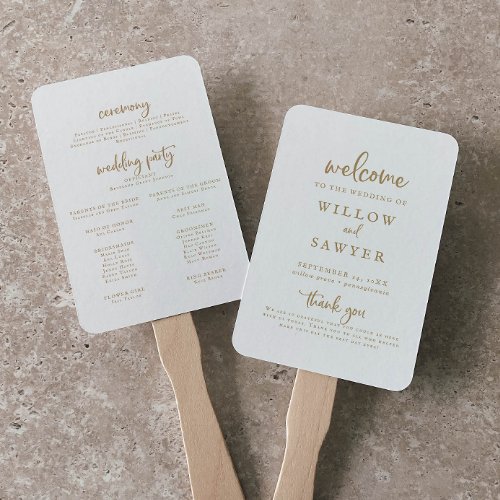 Rustic Gold Script Wedding Program Hand Fan