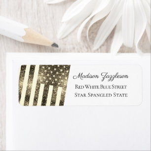 Rustic gold sepia Sparkles USA flag Label