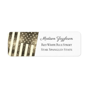 Rustic gold sepia Sparkles USA flag  Label