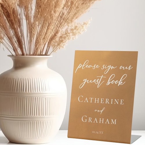 Rustic Gold Simple Fall Wedding Guest Book Pedestal Sign