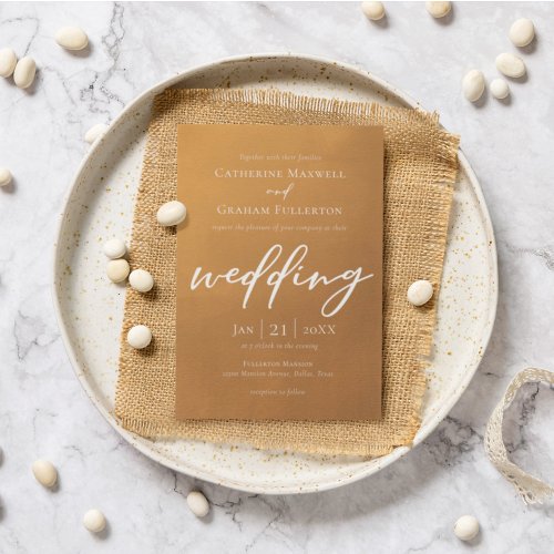 Rustic Gold Simple Typography Elegant Fall Wedding Invitation