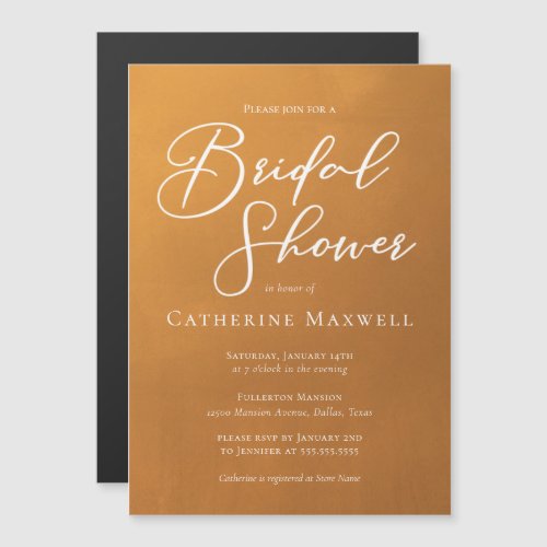 Rustic Gold Simple Typography Fall Bridal Shower Magnetic Invitation