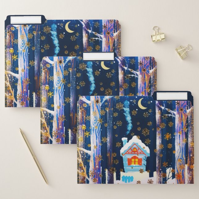Rustic Gold Snowflakes Winter Home Night  File Folder (Set)