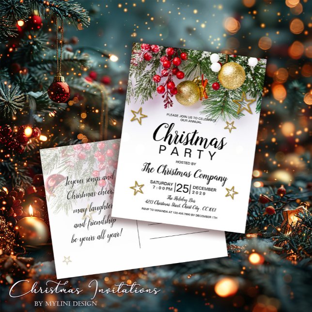 Rustic Gold Stars Christmas Invitation Postcard (Creator Uploaded)