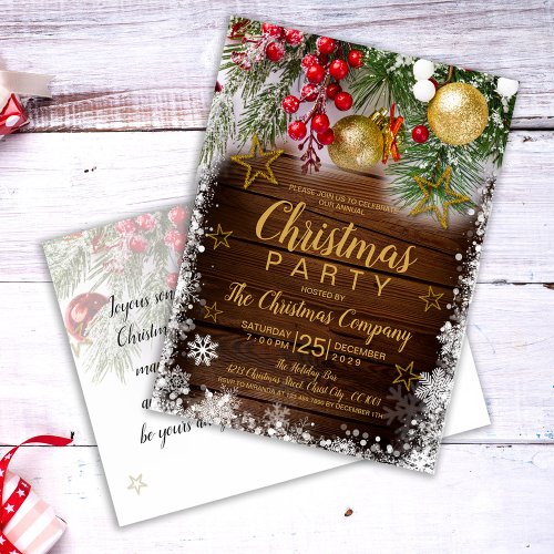 Rustic Gold Stars Christmas Invitation Postcard