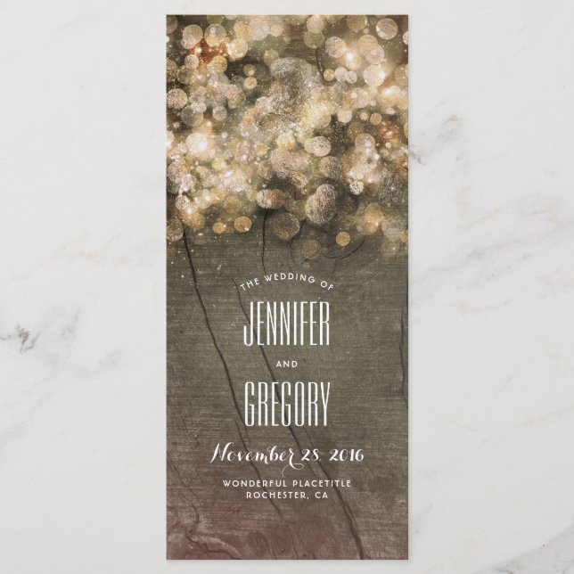 Rustic Gold String Lights Wedding Programs (Front)
