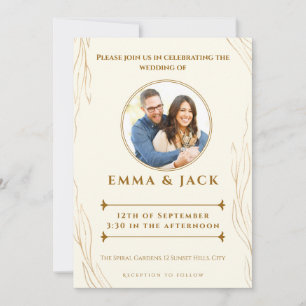 Rustic Gold style Script Photo elegant leaves Invitation