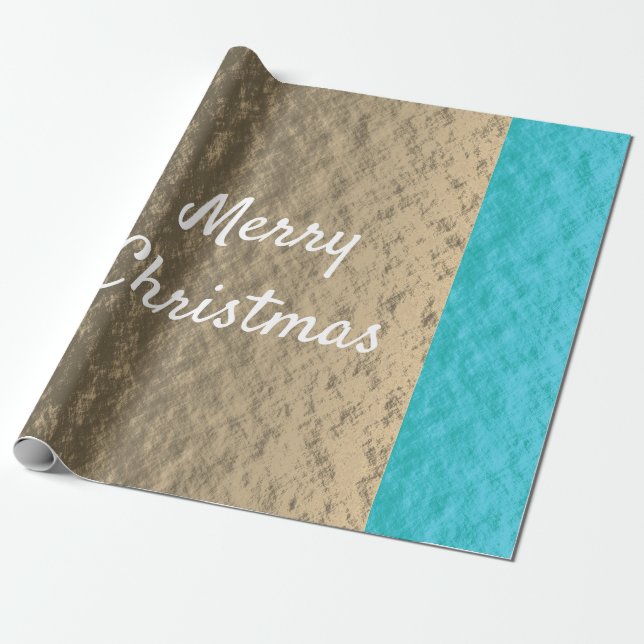 Rustic Gold Teal Blue Elegant Merry Christmas Wrapping Paper (Unrolled)