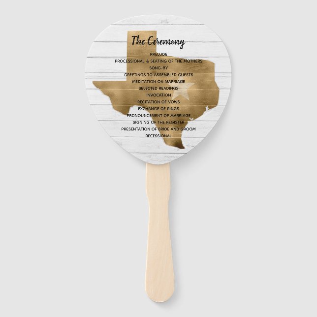 Rustic Gold Texas Wedding Program Fan (Front)