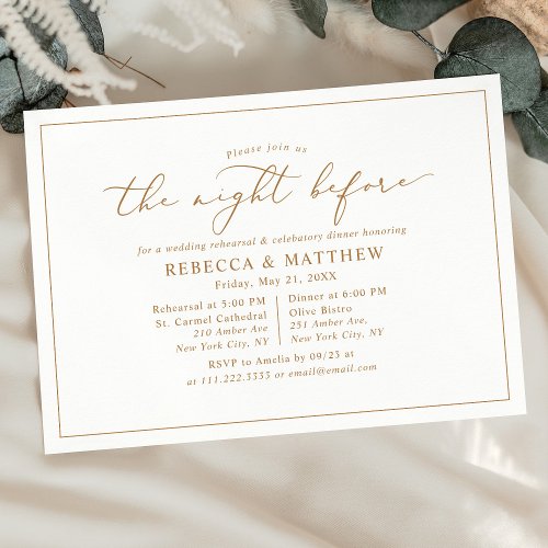 Rustic Gold The Night Before Rehearsal Dinner Invitation