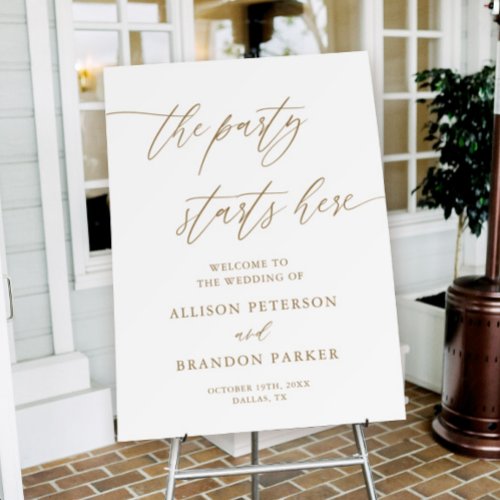 Rustic Gold The Party Starts Here Wedding Sign