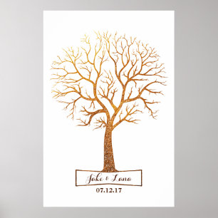 Rustic Gold Tree Thumbprint Wedding Guestbook