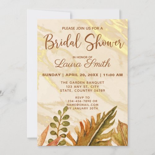Rustic Gold Tropical Marble Bridal Shower Card