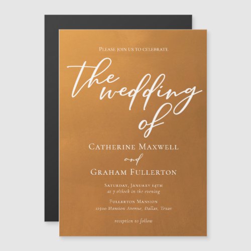 Rustic Gold Typography Autumn Wedding Magnetic Invitation