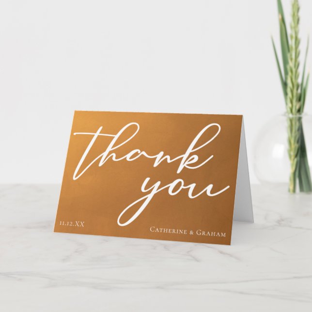 Rustic Gold Typography Autumn Wedding Thank You Card (Front)