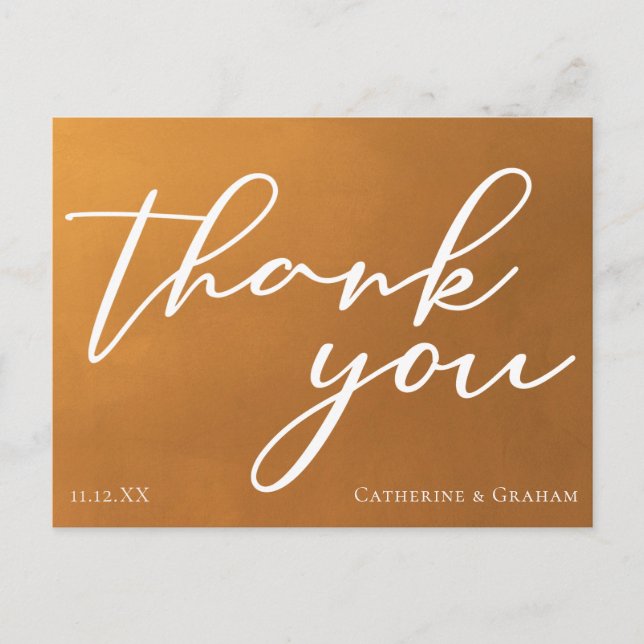 Rustic Gold Typography Boho Wedding Thank You Postcard (Front)