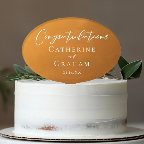 Rustic Gold Typography Congratulations Wedding Cake Topper