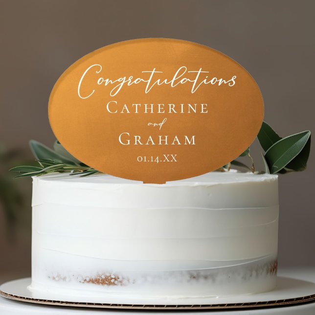 Rustic Gold Typography Congratulations Wedding Cake Topper (Creator Uploaded)