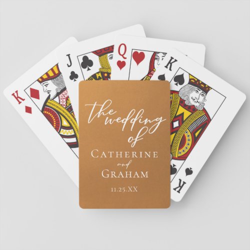 Rustic Gold Typography Custom Simple Fall Wedding Playing Cards
