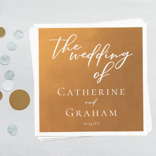 Rustic Gold Typography Custom Wedding Napkins