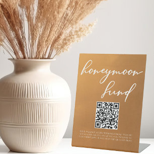 Rustic Gold Typography Fall Wedding Honeymoon Fund Pedestal Sign