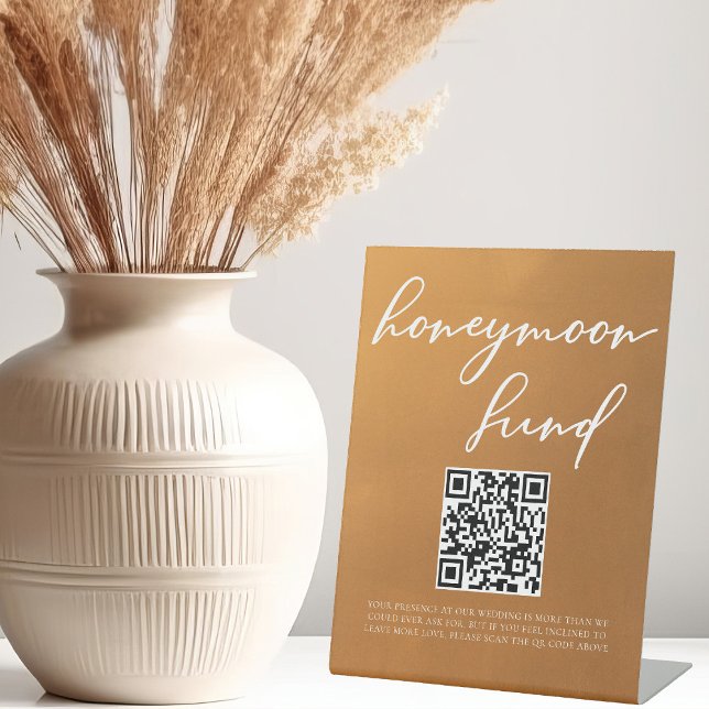Rustic Gold Typography Fall Wedding Honeymoon Fund Pedestal Sign (Creator Uploaded)
