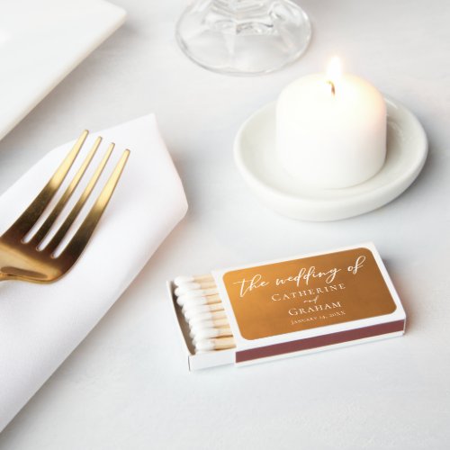 Rustic Gold Typography Simple Fall Wedding Favor Matchboxes