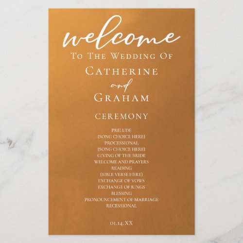 Rustic Gold Typography Simple Fall Wedding Program