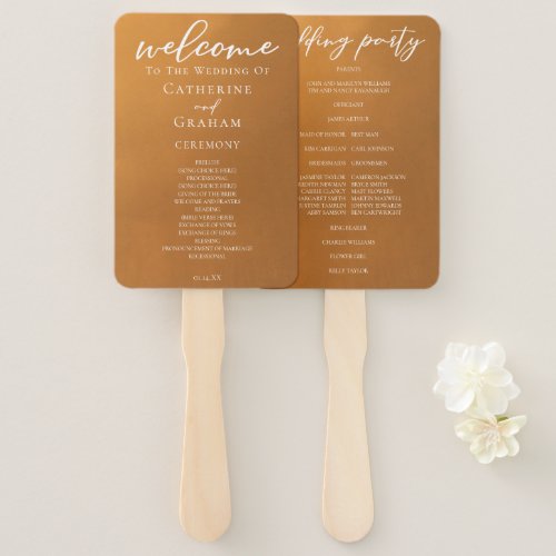 Rustic Gold Typography Simple Fall Wedding Program Hand Fan