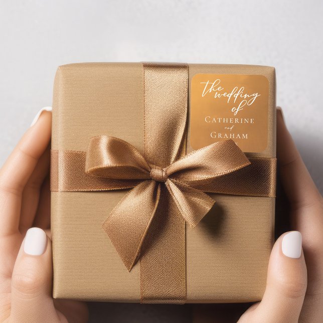 Rustic Gold Typography Simple Fall Wedding Square Sticker (Creator Uploaded)