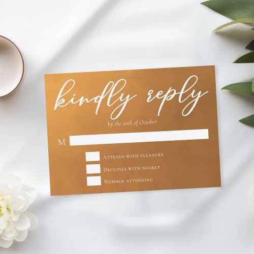 Rustic Gold Typography Simple Wedding Kindly Reply RSVP Card