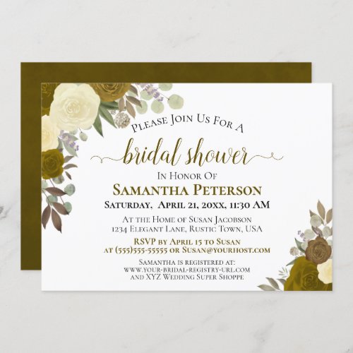 Rustic Gold Watercolor Floral Chic Bridal Shower Invitation