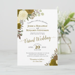Rustic Gold Watercolor Floral Virtual Wedding Invitation