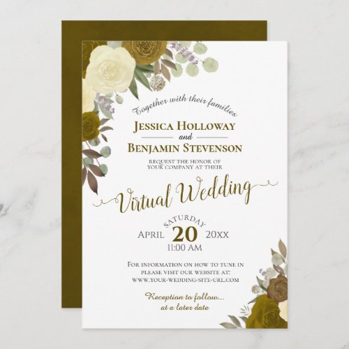 Rustic Gold Watercolor Floral Virtual Wedding Invitation