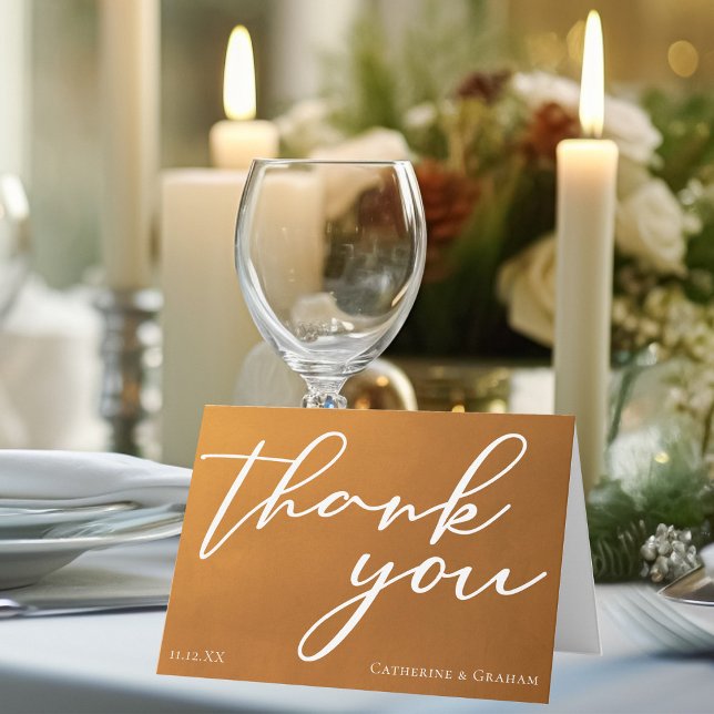 Rustic Gold Wedding Personalized White Script Thank You Card (Creator Uploaded)