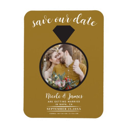 Rustic Gold Wedding Ring Photo Save the Date Magnet