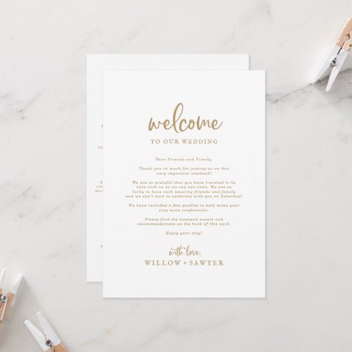 Rustic Gold Wedding Welcome Letter  Itinerary