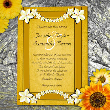 Rustic Gold White Floral Custom Wedding Invitation by sunnymars at Zazzle